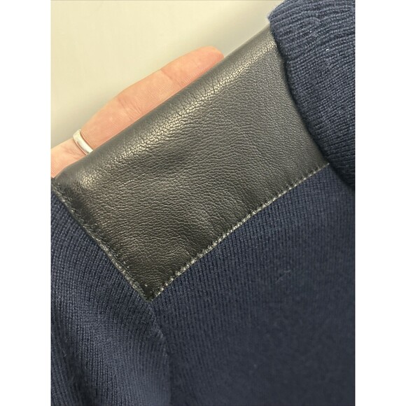 KATE SPADE Wool Turtleneck Midi Knit Navy Dress Sheep Skin Leather Detail XS - Picture 5 of 7